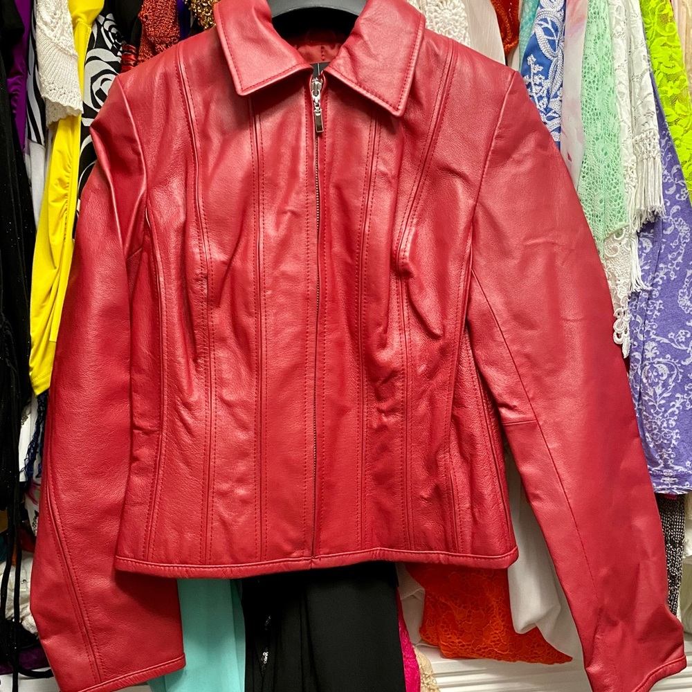 Beautiful Red Leather Moto Jacket!